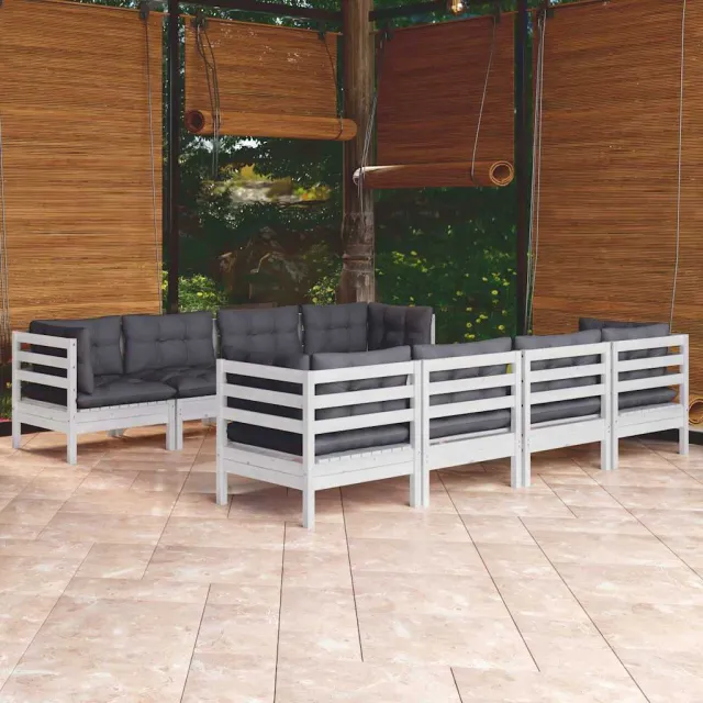 vidaXL 9-delige Loungeset met kussens massief grenenhout wit, foto 2