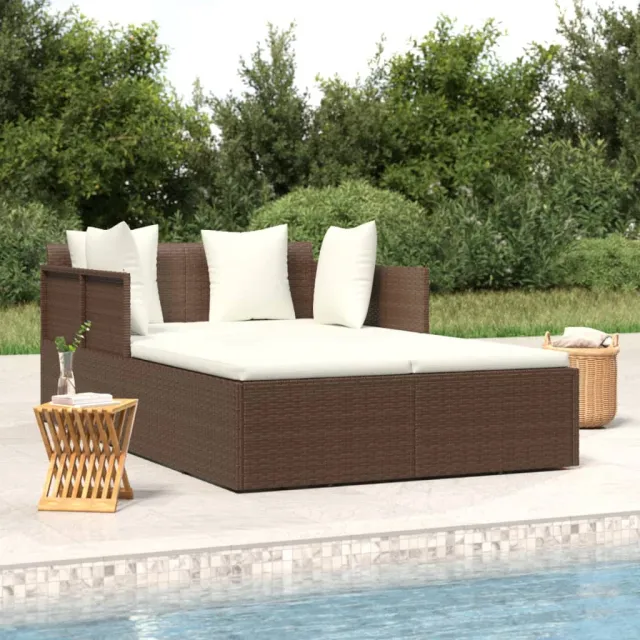 vidaXL Ligbed met kussens 182x118x63 cm poly rattan bruin, foto 2