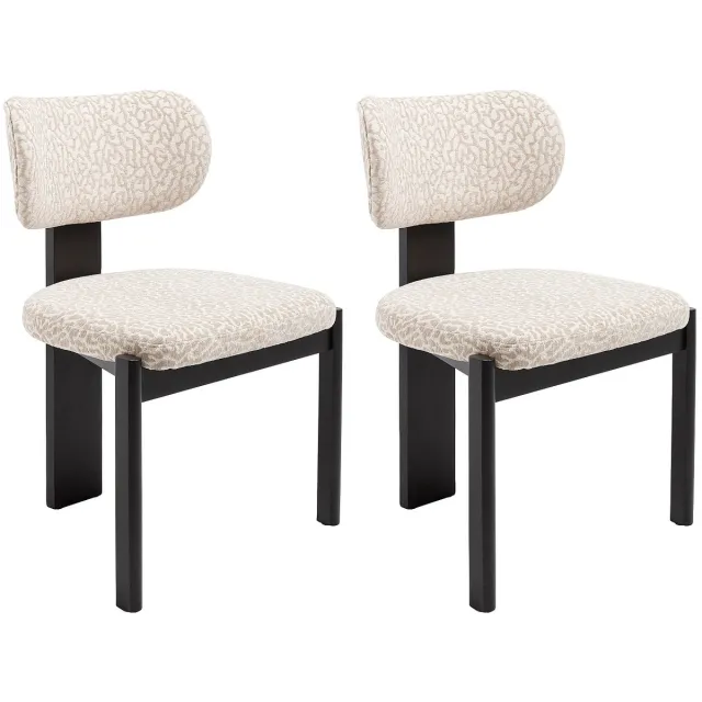 Vente-unique Set van 2 stoelen in tweekleurige, gestructureerde stof en zwart rubberhout - Crème en beige - WILANA Beige, Crème