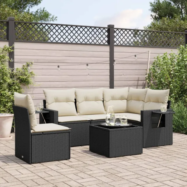 vidaXL 6-delige Loungeset met kussens poly rattan zwart, foto 2