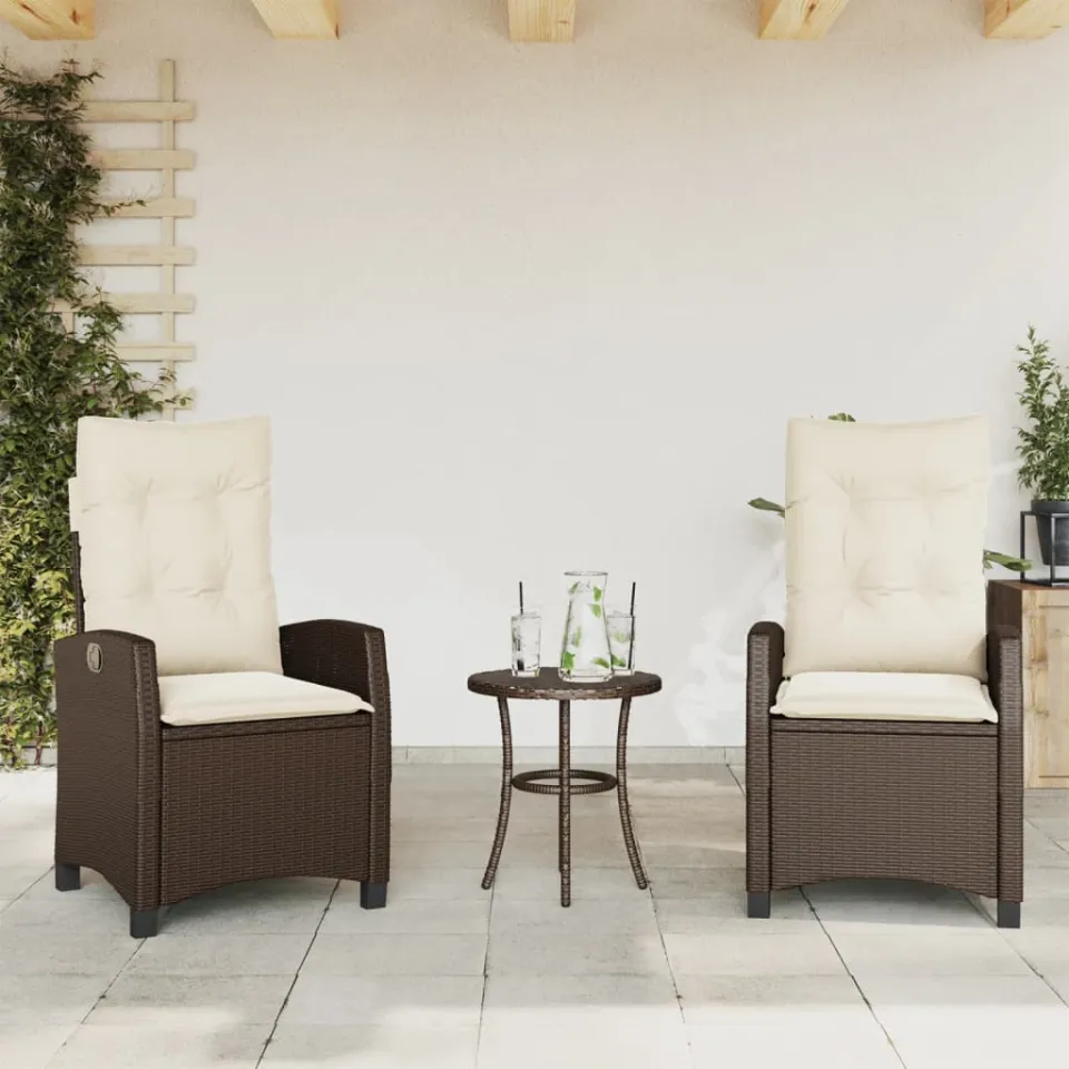 vidaXL 3-delige Bistroset met kussens poly rattan bruin, foto 2
