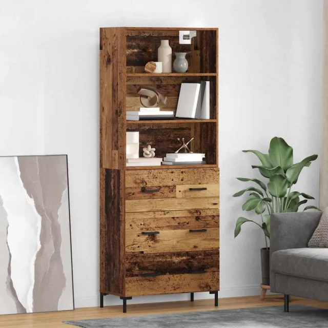 vidaXL Hoge kast Oudhout 69,5 x 34 x 180 cm Bewerkt hout bruin, foto 2