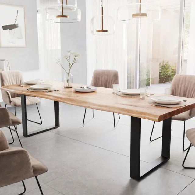 DELIFE Eetkamertafel Edge acacia natuur 280x100 XL skid zwart Live-Edge Bruin