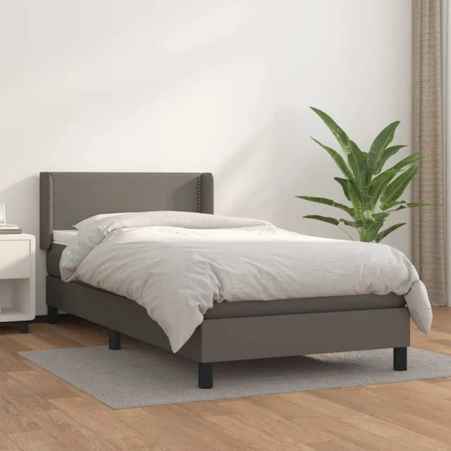 vidaXL Boxspring met matras kunstleer grijs 100x200 cm