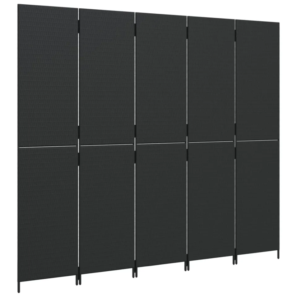vidaXL Kamerscherm 5 panelen poly rattan zwart, foto 4