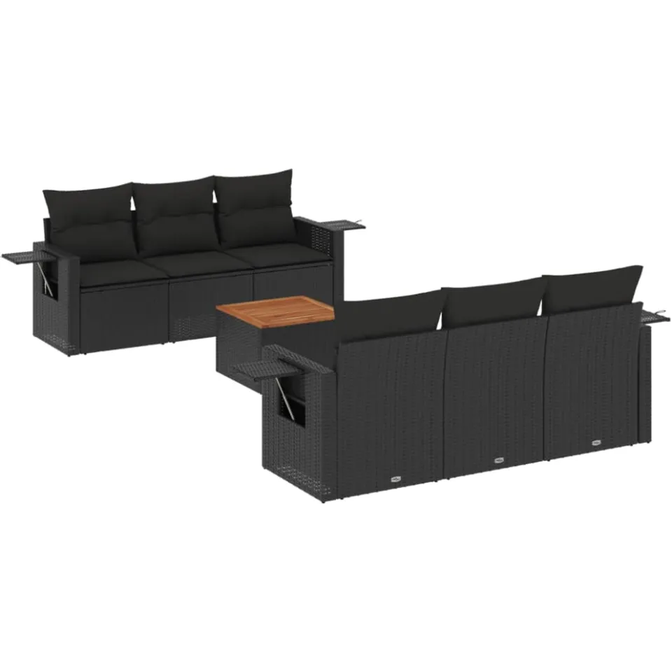 vidaXL 7-delige Loungeset met kussens poly rattan zwart, foto 3