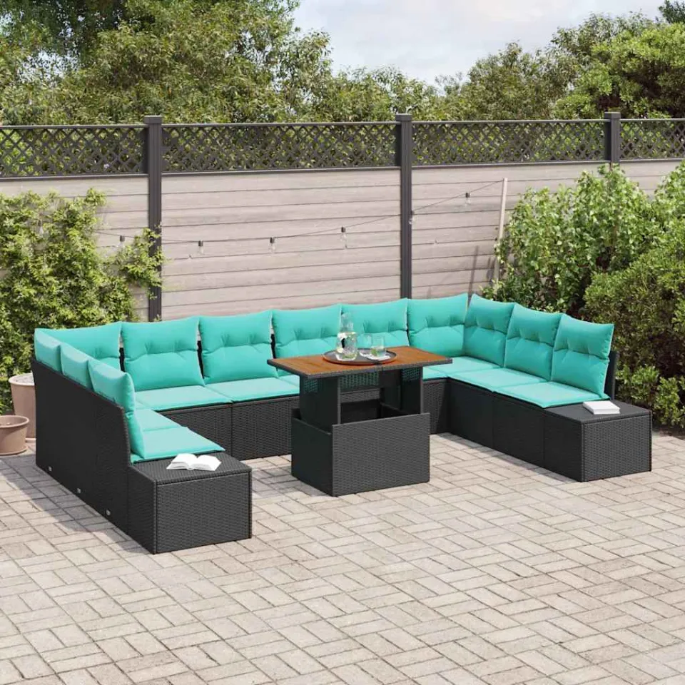 vidaXL Tuin Sofa Set 11 st Zwart Poly riet, foto 3