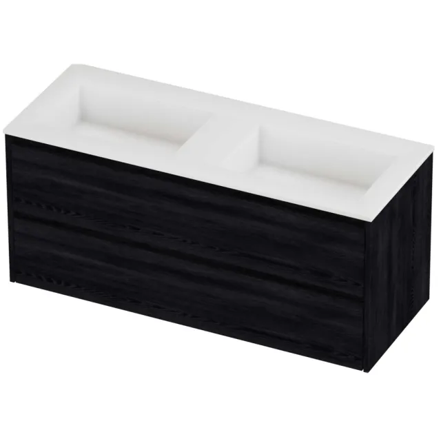 Proline Aristo Badmeubelset Polystone Elegant Dubbel 120x46x54 cm Mat White Black Oak Eiken