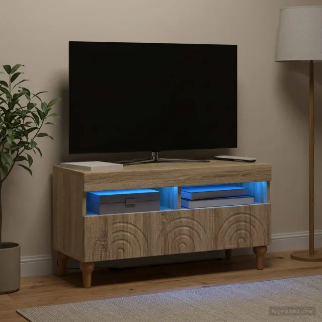 vidaXL LED tv-meubel ALKMAAR 81 x 35 x 43 cm Sonoma Eiken Bewerkt hout, foto 2