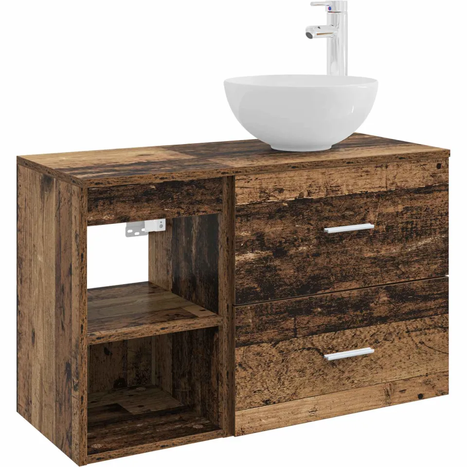 vidaXL Badkamerkastenset 2 st Oud hout 79,5 x 35 x 80 cm Bewerkt hout bruin, foto 3