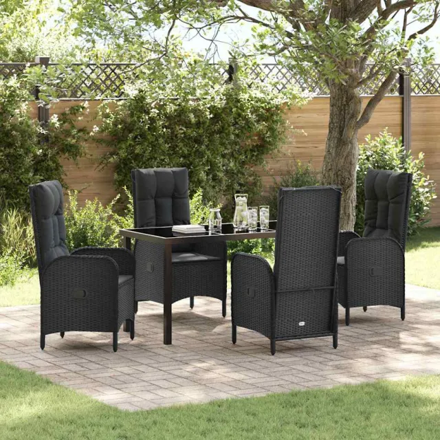 vidaXL Tuin eettafelset 5 st Zwart poly rattan