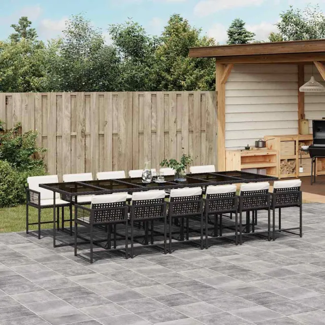 vidaXL 13-delige Tuinset met kussens poly rattan zwart