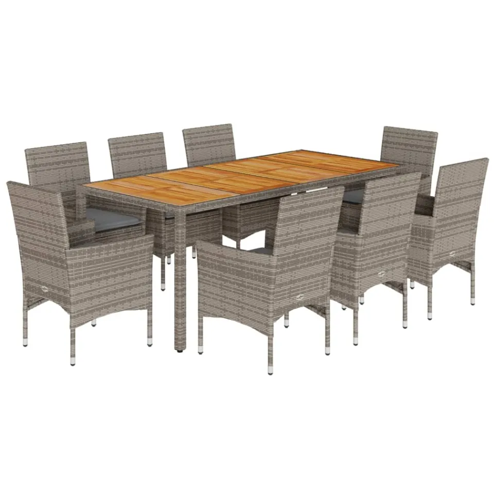 vidaXL 9-delige Tuinset met kussens poly rattan en acaciahout grijs, foto 3