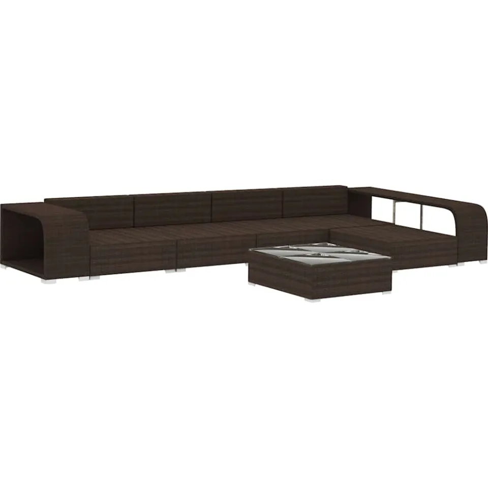vidaXL 8-delige Loungeset met kussens poly rattan bruin, foto 2