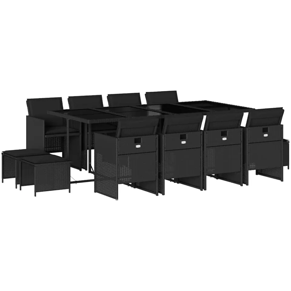 vidaXL 13-delige Tuinset met kussens poly rattan zwart