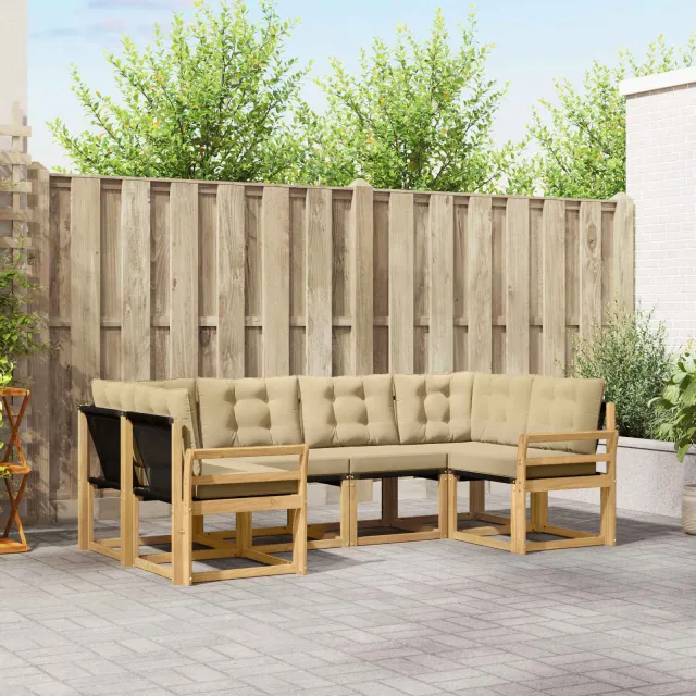 vidaXL Buiten bankenset 6 st 6-zits Wit en Beige