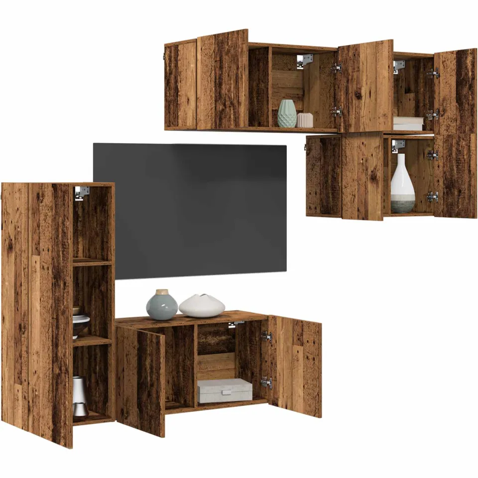 vidaXL TV-wandmeubel 5 st Oud Hout Bewerkt hout Bruin