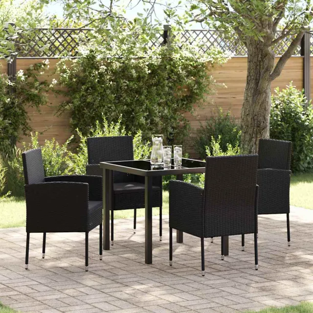 vidaXL Tuin eettafelset 5 st Zwart poly rattan, foto 2