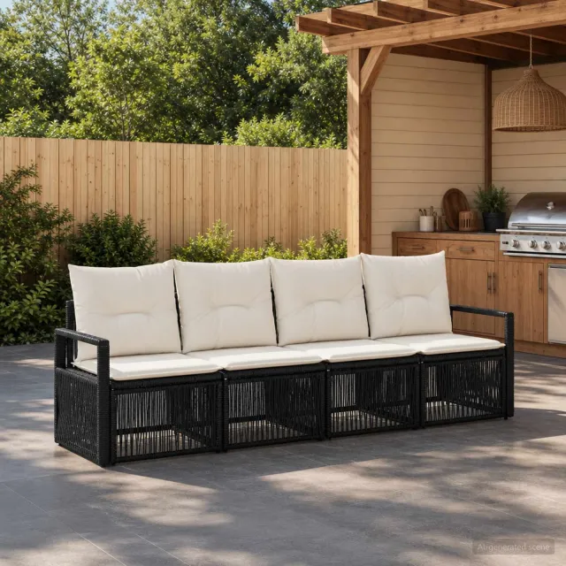 vidaXL Tuinbankenset 4 st 4-zits Zwart poly rattan, foto 2