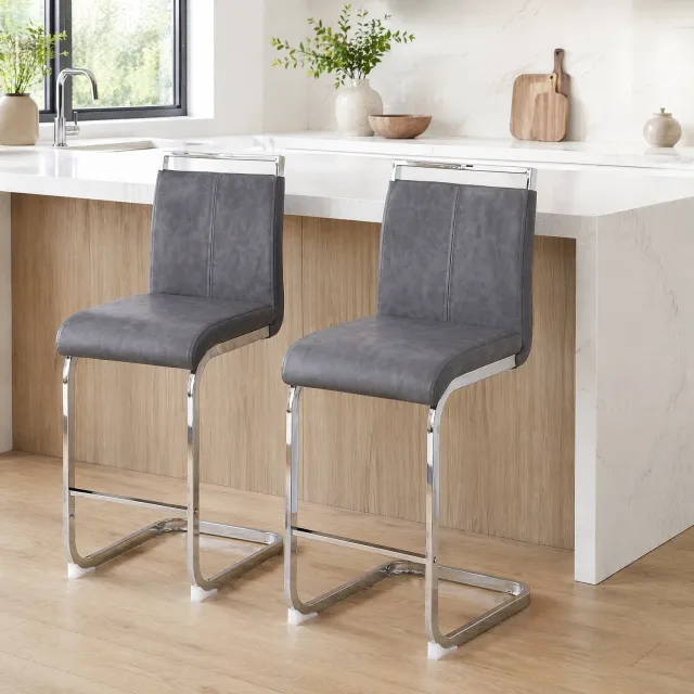 CHICFURN Barkruk - Set van 2 - Met rugleuning - Met voetsteun - Donkergrijs