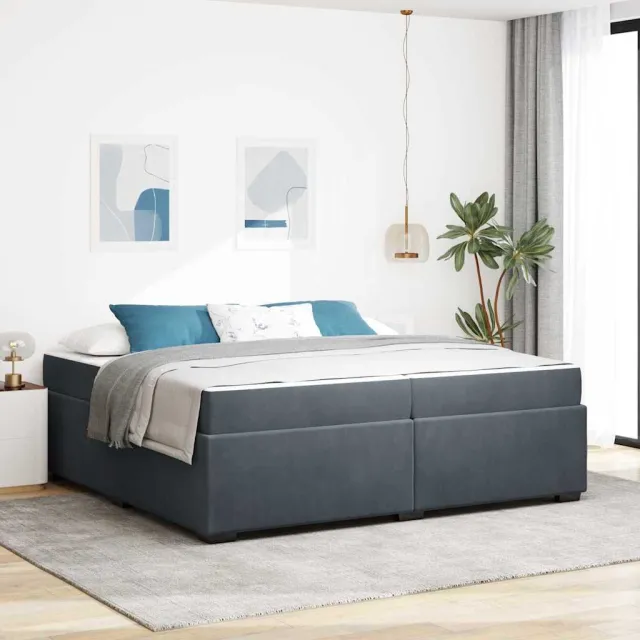 vidaXL Bedframe met matras Donkergrijs 200 x 200 cm Stof