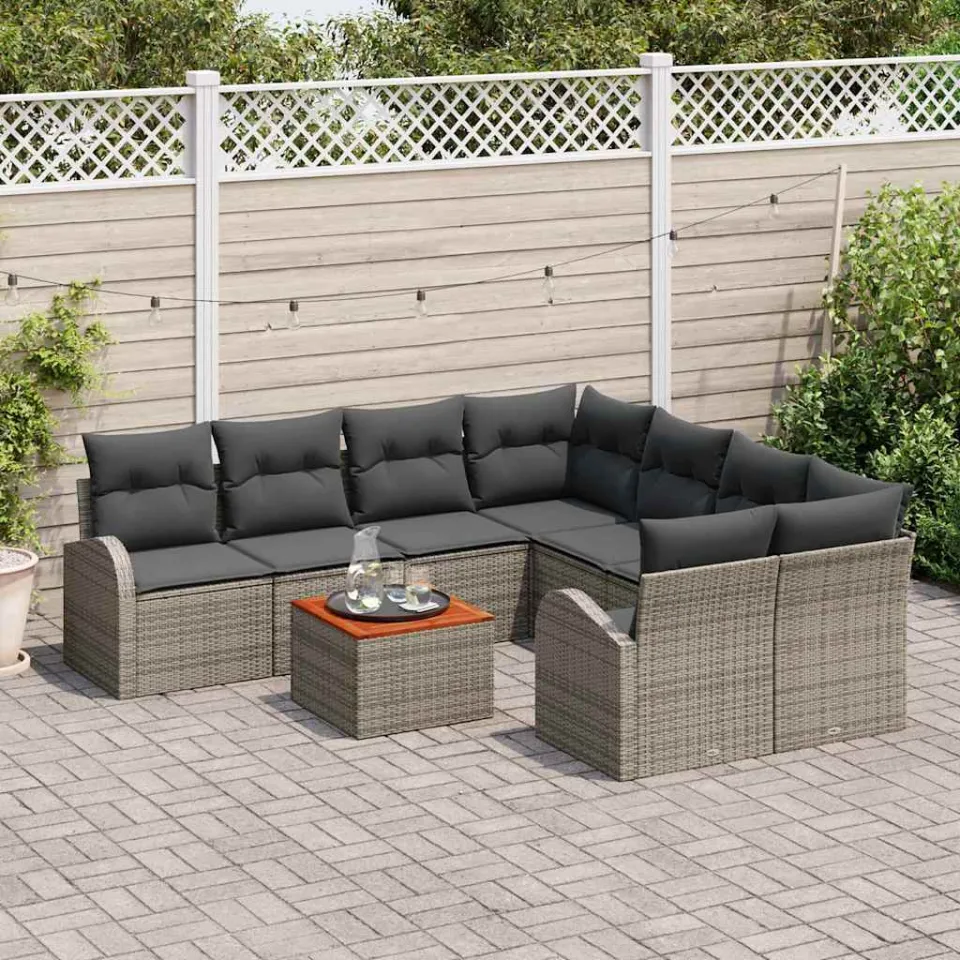 vidaXL Tuinbankenset 9 st Grijs poly rattan, foto 3