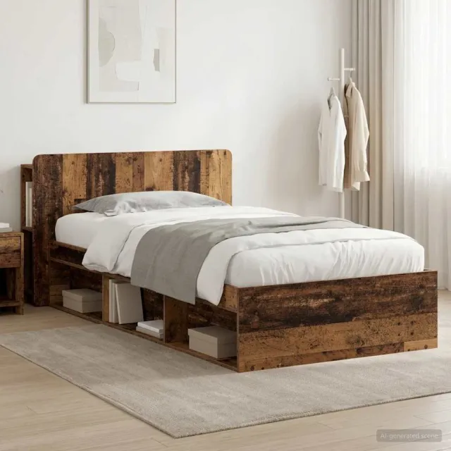 vidaXL Bedframe met opslag Oud hout 75 x 190 cm Bewerkt hout Bruin