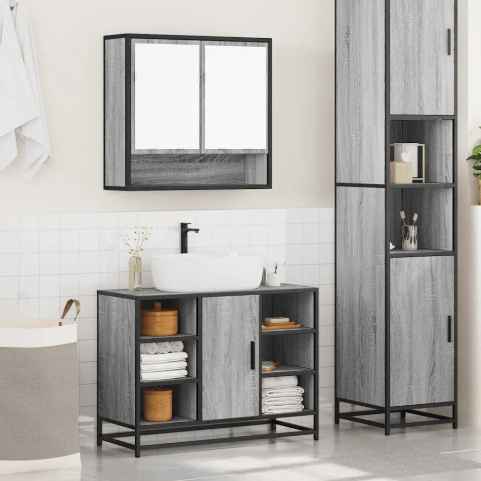 vidaXL 2-delige Badkamermeubelset bewerkt hout grijs sonoma eikenkleur, foto 4