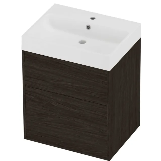 Proline Podium Badmeubelset Polystone Loft 1 Kraangat Voor Grepen 60x46x75 cm Mat White Mokka Oak Eiken