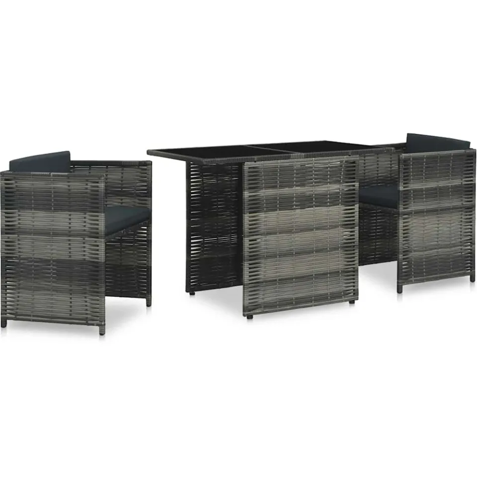 vidaXL 3-delige Bistroset met kussens poly rattan grijs, foto 2