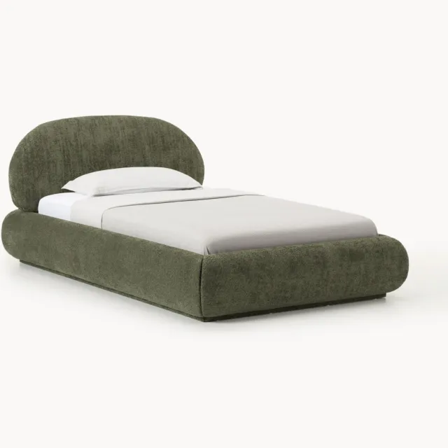 Westwing Collection Gestoffeerd eenpersoonsbed Alba van teddy bouclé met opbergruimte Groen