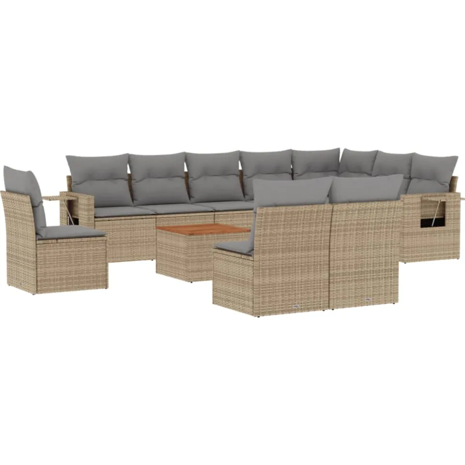 vidaXL 11-delige Loungeset met kussens poly rattan gemengd beige, foto 3
