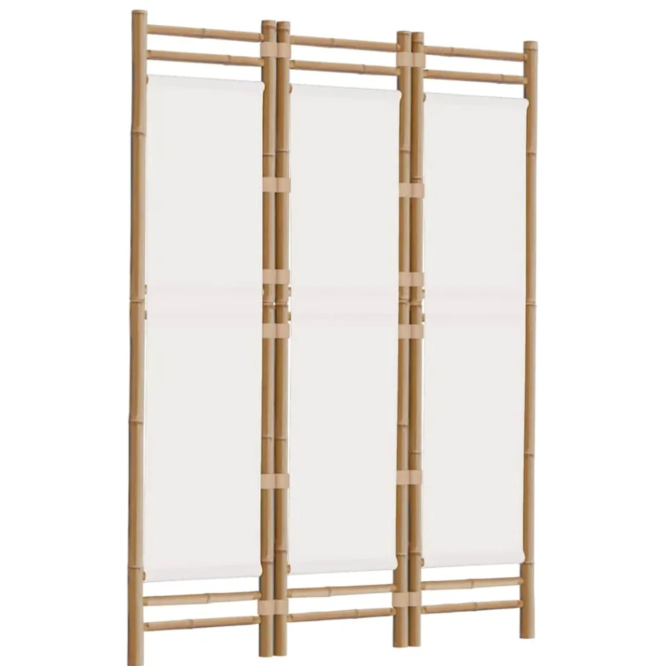 vidaXL Kamerscherm 3-panelen inklapbaar 120 cm bamboe en canvas Crème