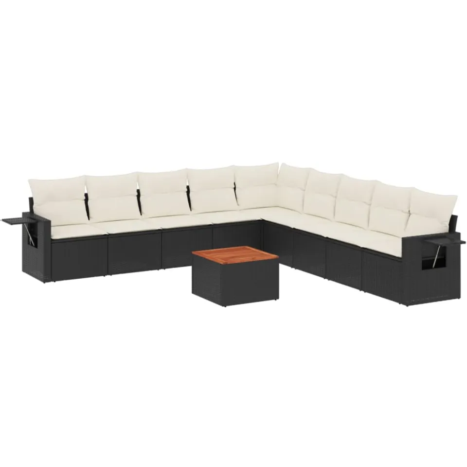 vidaXL 10-delige Loungeset met kussens poly rattan zwart, foto 3