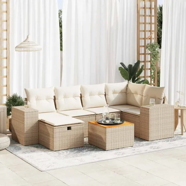 vidaXL 7-delige Loungeset met kussens poly rattan beige, foto 2