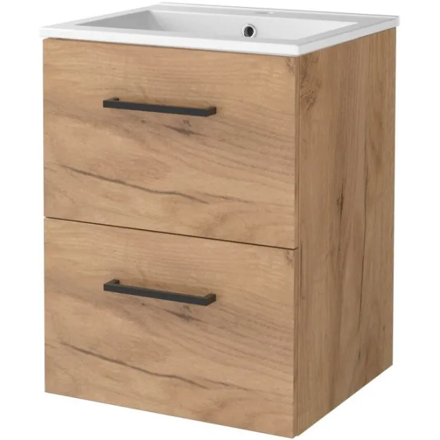 Boss & Wessing Badmeubelset BWS Salt 50x46cm Met Grepen 2 Lades Met Wastafel 1 Kraangat Whisky Oak Bruin
