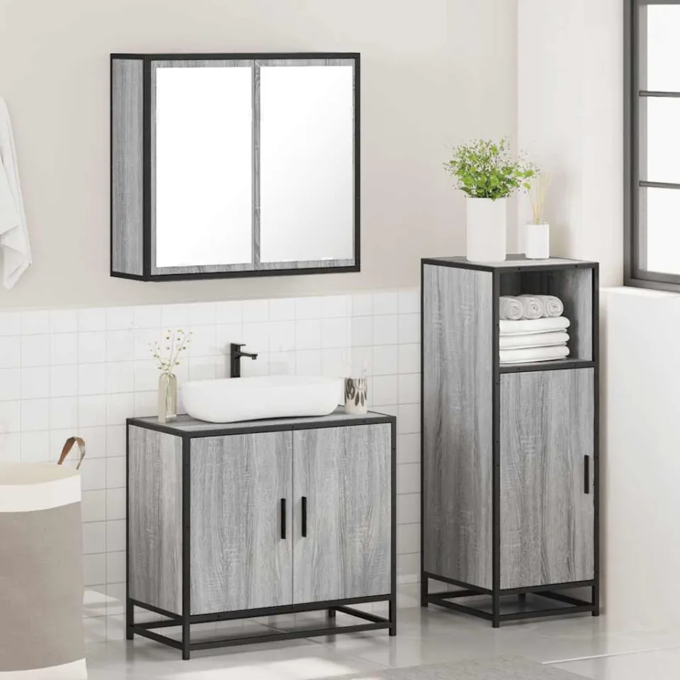 vidaXL 3-delige Badkamermeubelset bewerkt hout grijs sonoma eikenkleur, foto 4