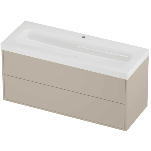 Proline Haga Badmeubelset Polystone Mezza 1 Kraangat Voor Grepen 120x46x58 cm Glans Wit Soft Linen Beige