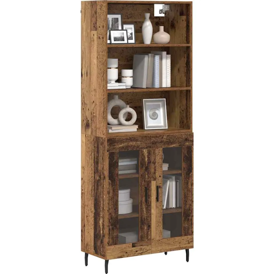 vidaXL Hoge kast 2 st Oud Hout 69,5 x 32,5 x 180 cm Bewerkt hout Bruin