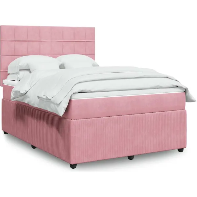 vidaXL Boxspring met matras fluweel roze 140x190 cm