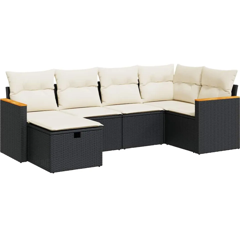 vidaXL 6-delige Loungeset met kussens poly rattan zwart, foto 3