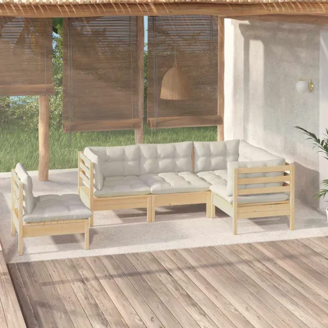 vidaXL 5-delige Loungeset met crèmekleurige kussens grenenhout, foto 2