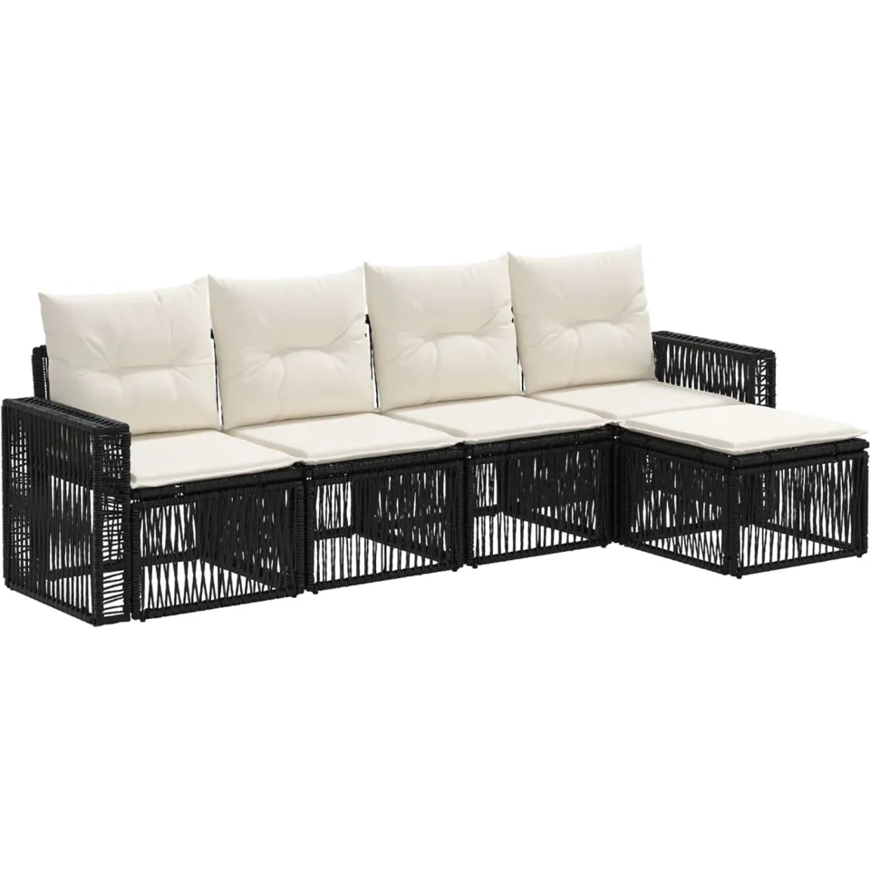 vidaXL Tuinbankenset 5 st Zwart en Cream Wit poly rattan, foto 3