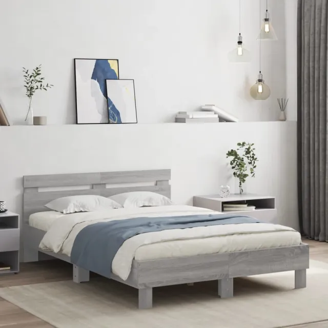 vidaXL Bedframe met hoofdeinde en LED grijs sonoma eiken 120x190 cm