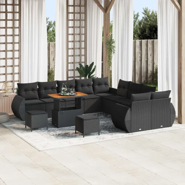 vidaXL Tuinbankenset 13 st Zwart poly rattan, foto 2
