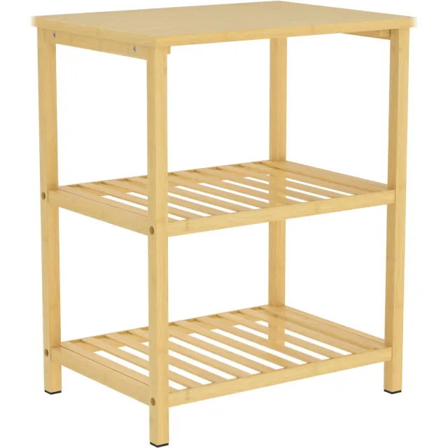 Homona Bijzettafel - 3 Lagen - Met lattenbodems - Bamboe - 40,6 x 30 x 50,5 cm - Natuur Bruin