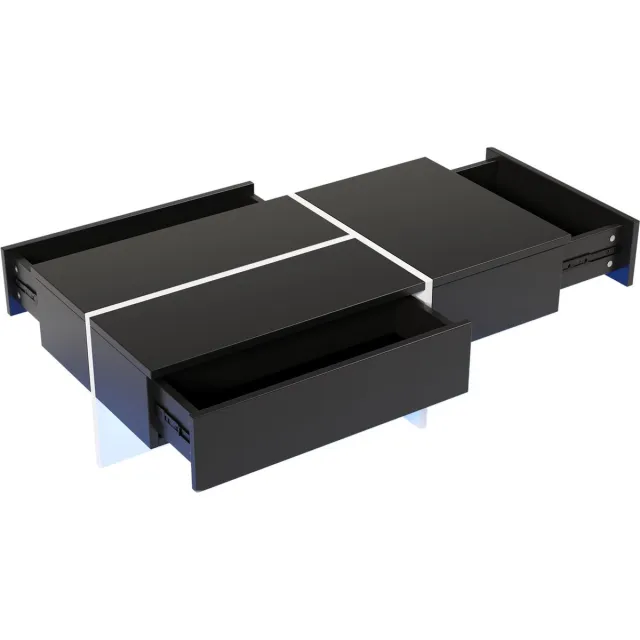 Merax Salontafel Hoogglans Zwart met LED - 3 Lades - App Bediening - 100x50 cm