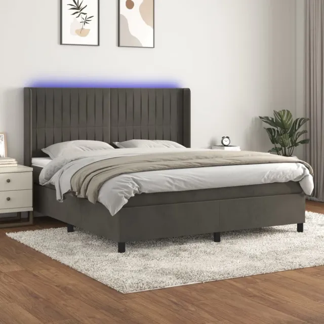 vidaXL Boxspring met matras en LED fluweel donkergrijs 180x200 cm grijs