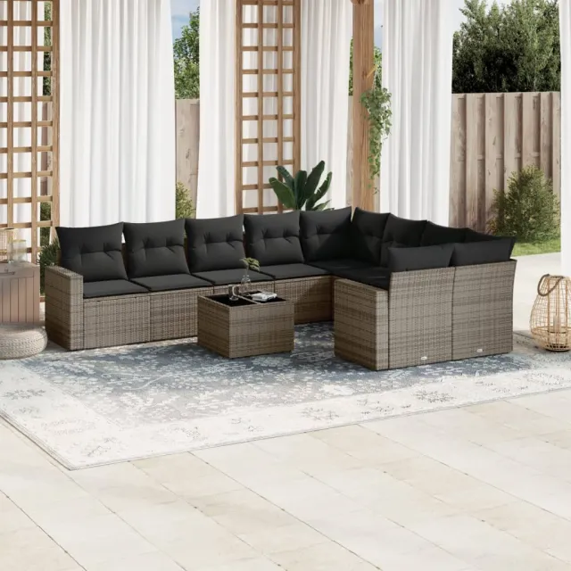 vidaXL 10-delige Loungeset met kussens poly rattan grijs, foto 2