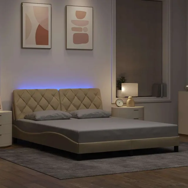 vidaXL Bedframe met LED zonder matras 160x200 cm stof crème